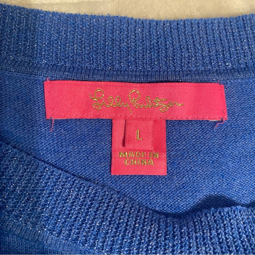 LILLY PULITZER Cobo Boatneck Sweater Heathered Crew Blue Coastal Shell Stripe L - Picture 10 of 13